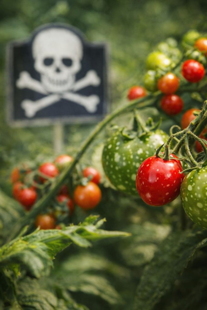 toxic compounds in plants example tomatoes with natural chemical defense and warning concept toxic compounds in plants example tomatoes with natural chemical defense and warning concept